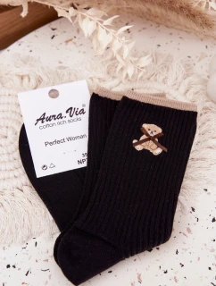 Bavlněné ponožky pruhované s medvědem Černé