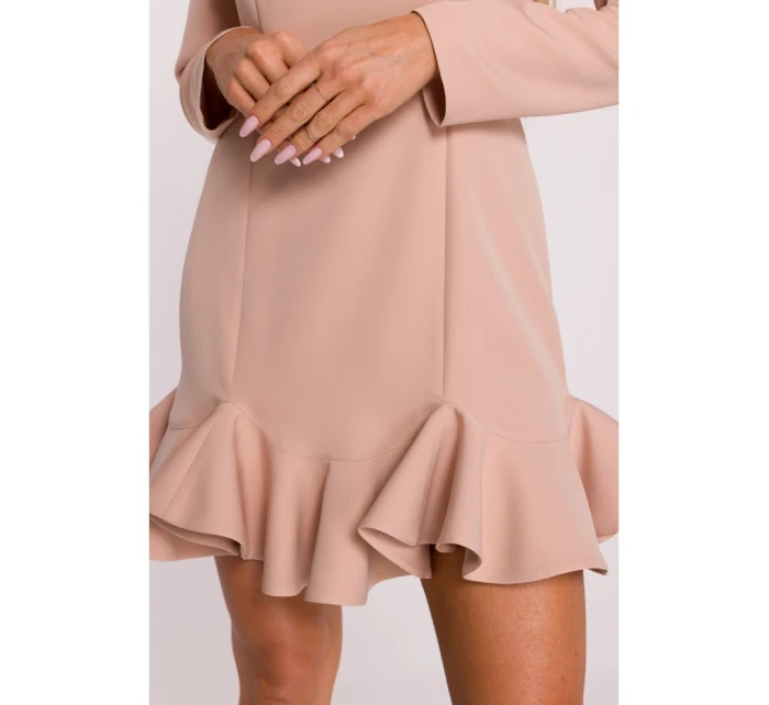 model 21296123 Šaty s volánkovým lemem béžové - Moe