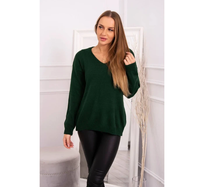 Sveter s výstrihom do V tmavo zelený