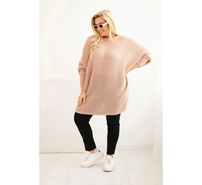 Dámsky sveter Plus Size s mohérovým pončom púdrovo ružová Dámsky sveter Plus Size s mohérovým pončom púdrovo ružová