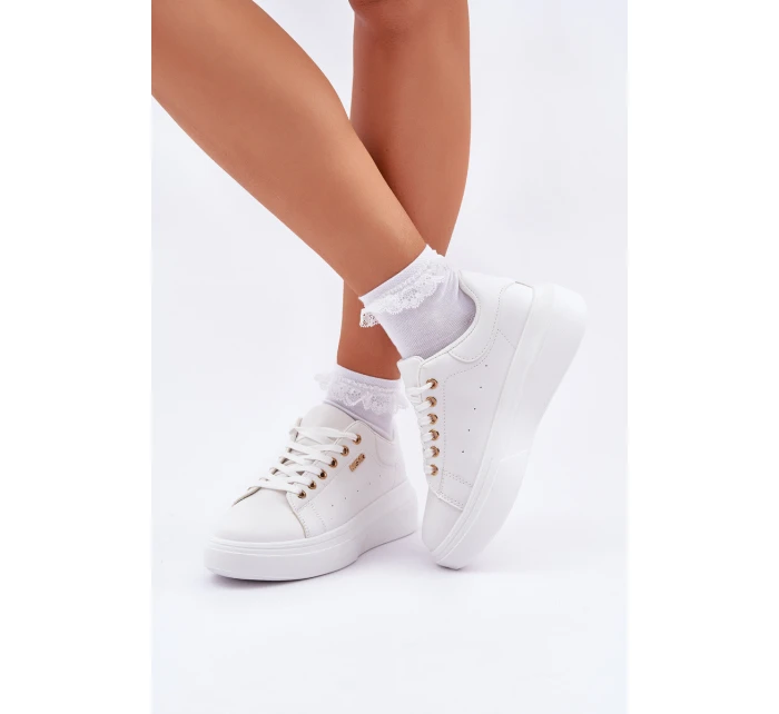 Sneakersy Damskie Na Platformie Eko Skóra Białe Lelandine