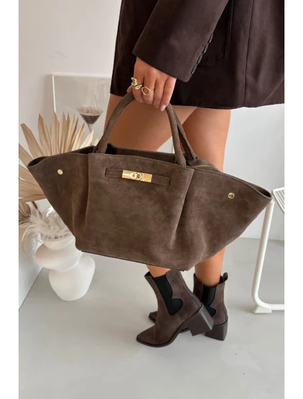 Kabelka z přírodního semiše tmavě béžová Fiorenza