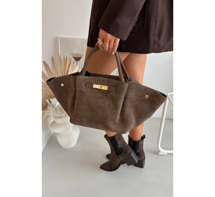 Kabelka z přírodního semiše tmavě béžová Fiorenza