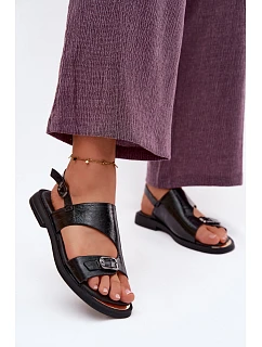 Kožené dámské sandály na nízkém podpatku Vinceza 86434 Černé