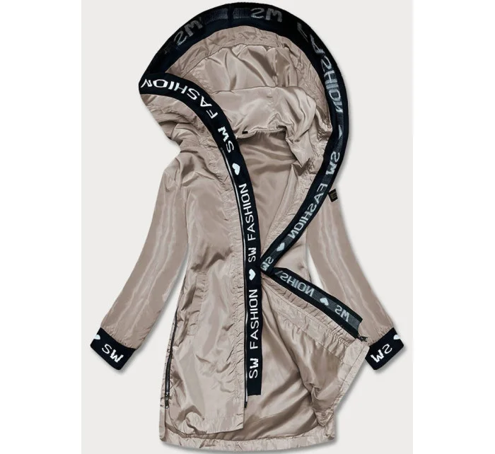 Tenká béžová dámska bunda s ozdobnou lemovkou (B8145-12)