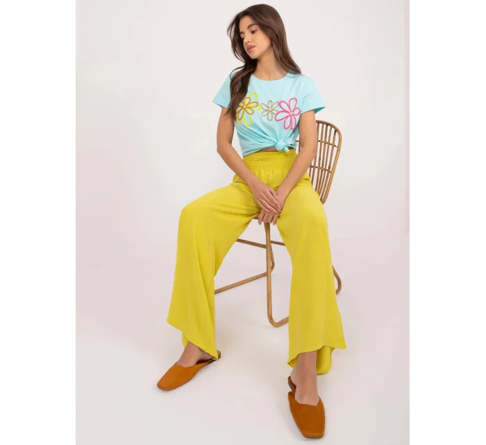 Žluté široké dámské kalhoty s gumou v pase model 20102265 - Factory Price