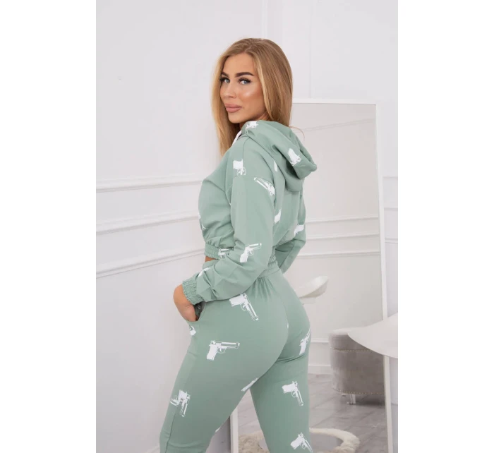 Sada s potlačou pištole tmavo mätová