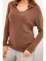 Dámský svetr z baby alpaky s límcem a V výstřihem model 21718749 - K-Fashion