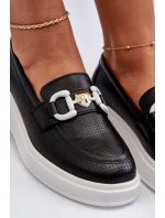 Dámské kožené mokasíny na platformě černé model 21655732 - S.Barski