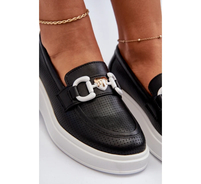 Dámské kožené mokasíny na platformě černé model 21655732 - S.Barski