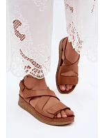 Kožené dámské sandály na platformě model 22208623 Camel - Maciejka