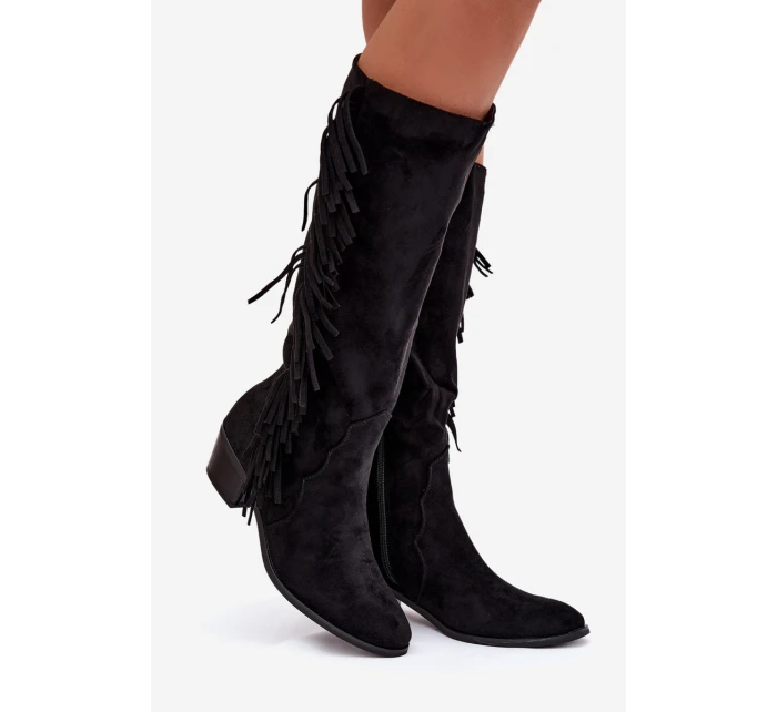 Kovbojské čižmy Firlina - čierne, zateplené so strapcami Kovbojské čižmy Firlina - čierne, zateplené so strapcami