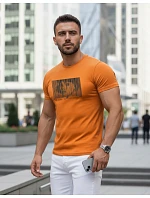 Pánske oranžové tričko s potlačou FashionStreet NX5014R
