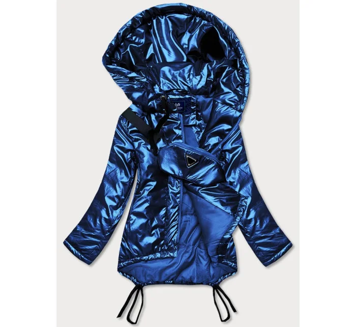 Svetlomodrá krátka dámska zimná bunda s obličkou (omdl-018)