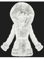 Světle béžová elegantní bunda pro přechodné období s kožešinou model 21422881 - S'WEST