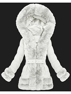 Světle béžová elegantní bunda pro přechodné období s kožešinou model 21422881 - S'WEST