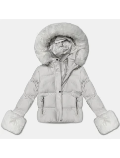 Biela prešívaná dámska zimná bunda s kožušinou J Style (5M3355-280)