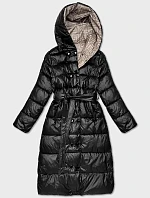 Obojstranná dlhá bunda s kapucňou čierna/béžová (P22-6638-1+62)