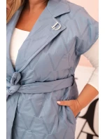 Dámske Plus veľkosť prešívaná vesta s opaskom a golierom Denim Dámske Plus veľkosť prešívaná vesta s opaskom a golierom Denim