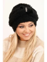 Dámská zimní čepice model 21441596 s ozdobou a kožešinou černá - K-Fashion