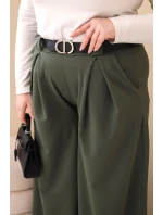 Plus veľkosť dámske široké nohavice z viskózy s opaskom Khaki