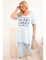 Dámská bavlněná souprava Plus Size s mikinou s kapucí a kalhotami modrá