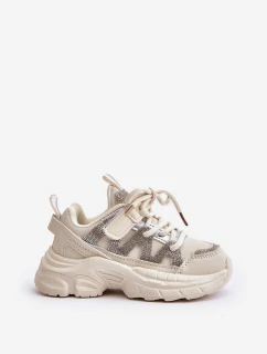 Sneakersy Dziecięce Z Cyrkoniami Beżowe Rianalla