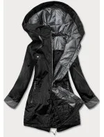 Čierna dámska bunda s ozdobnými manžetami (BR8079-1)