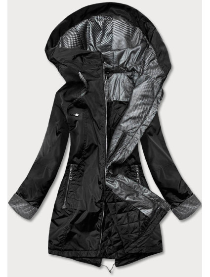 Čierna dámska bunda s ozdobnými manžetami (BR8079-1)