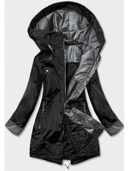 Čierna dámska bunda s ozdobnými manžetami (BR8079-1)