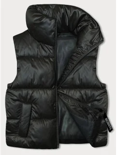 Krátka dámska vesta v khaki farbe so stojačikom (B8158-11)