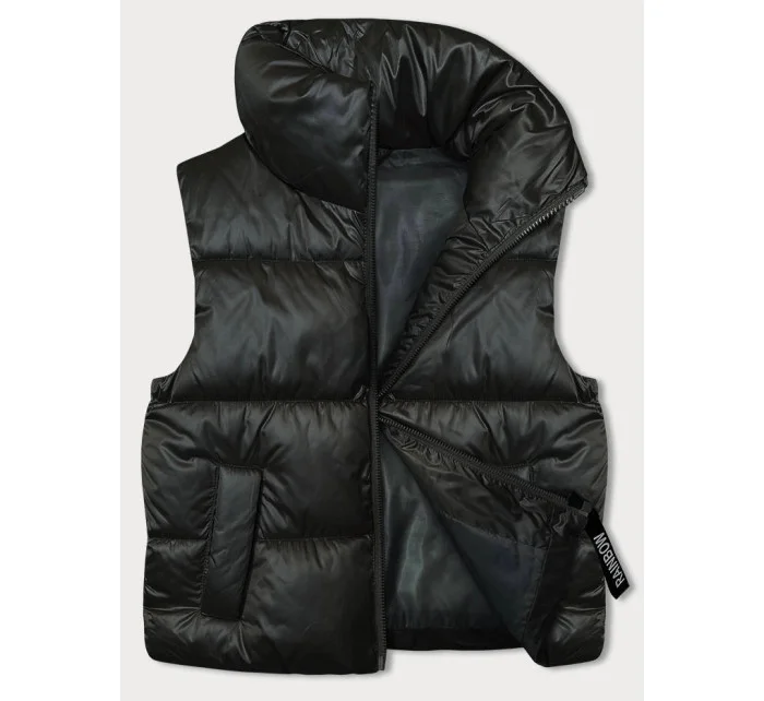 Dámsky krátky top bez rukávov so stojatým golierom Khaki (B8158-11)