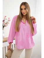 Košilová halenka s vyšívaným vzorem růžový