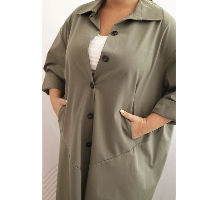 Dámska bunda Punto Plus Size s bavlnou a gombíkmi Khaki