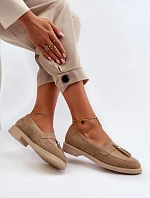 Zazoo 3420 Zamszowe Mokasyny Damskie Na Płaskim Obcasie Beżowe