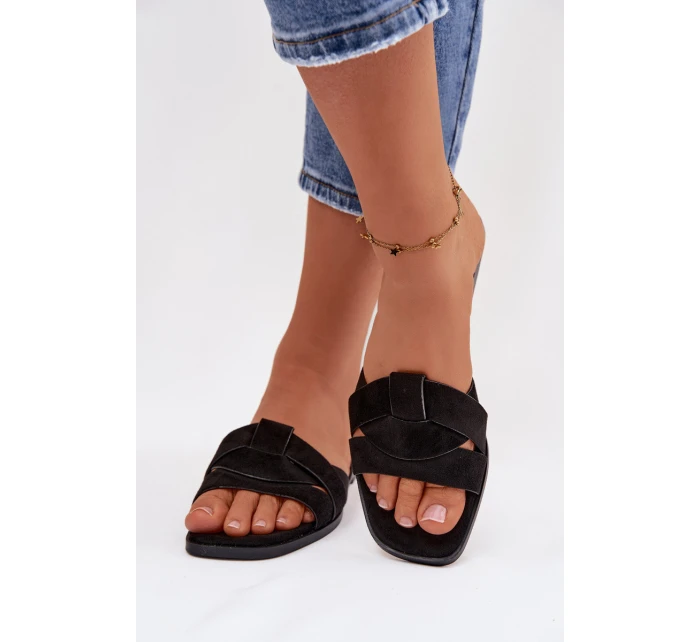 Dámské ploché sandály s pásky Eko semiš Černé Florane