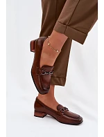 Kožené dámské polobotky na podpatku s ozdobou model 22069498 hnědé - VINCEZA
