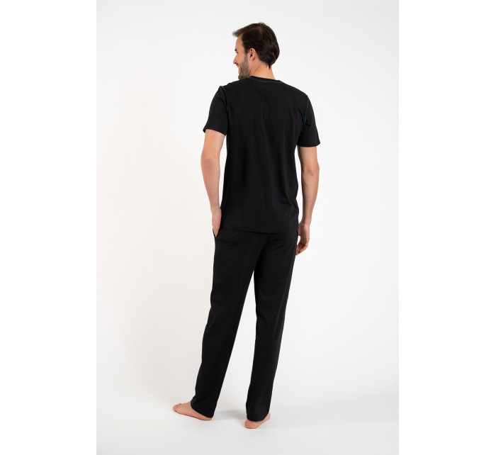 Pánske klubové pyžamo s krátkym rukávom a dlhými nohavicami - čierne