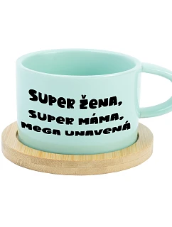 SUPER ŽENA, SUPER MÁMA, MEGA UNAVENÁ. - mint hrníček makronka 200 ml