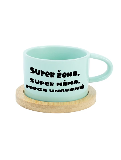 SUPER ŽENA, SUPER MAMA, MEGA ÚNAVA - mätový hrnček 200 ml SUPER ŽENA, SUPER MAMA, MEGA ÚNAVA - mätový hrnček 200 ml