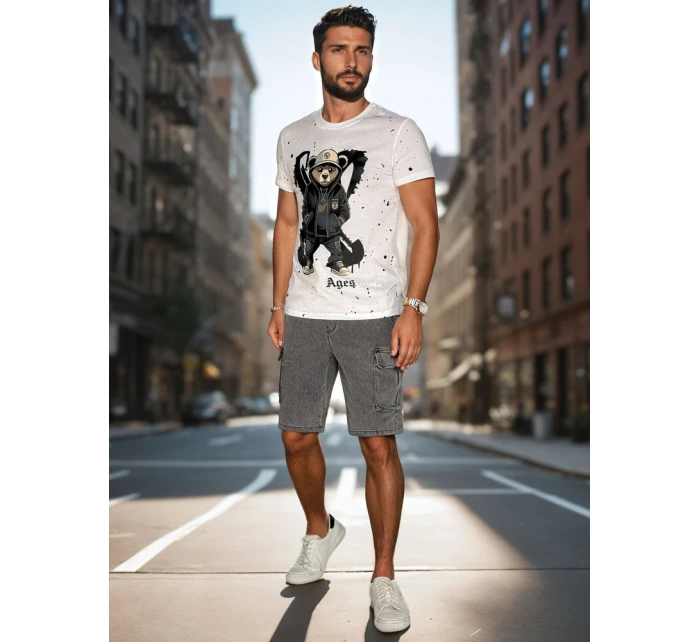 Pánske biele tričko s potlačou FashionStreet RX5656