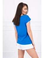 Blúzka s potlačou pier nevädzovo modrá