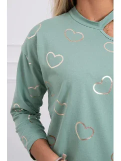 Blúzka s potlačou srdca tmavo mätová