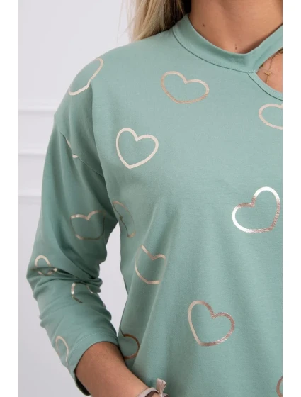 Halenka s potiskem srdce tmavě mátová Halenka s potiskem srdce tmavě mátová