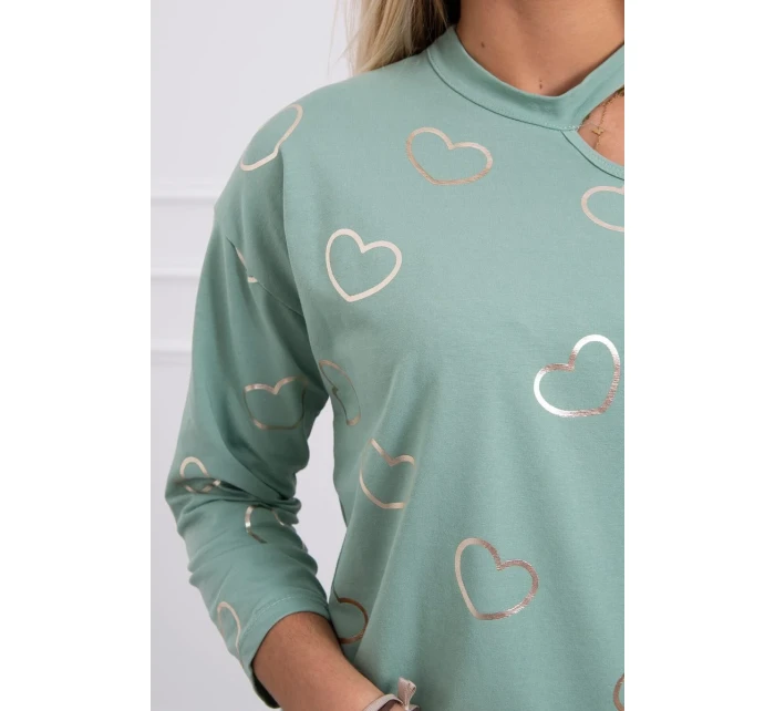 Halenka s potiskem srdce tmavě mátová Halenka s potiskem srdce tmavě mátová