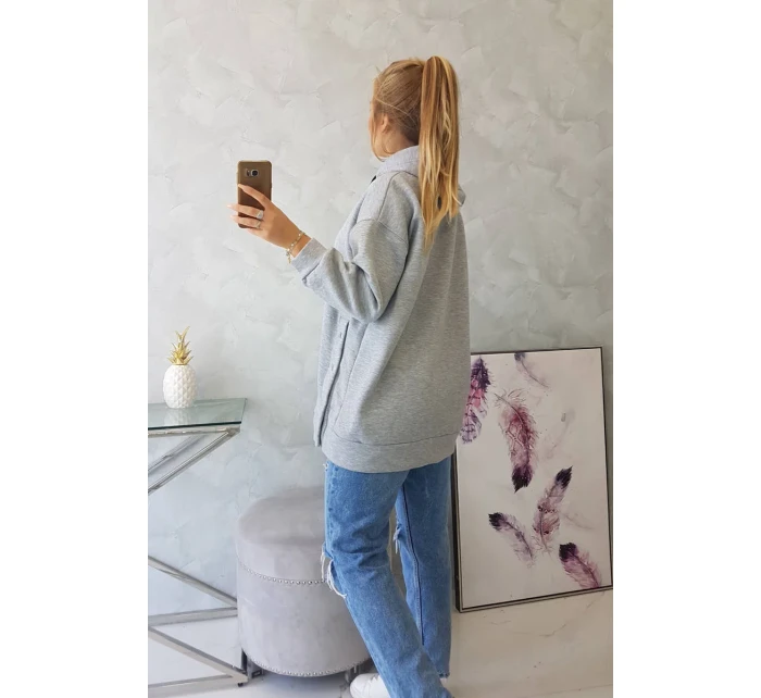 Zateplená mikina so zapínaním na cvoky sivá