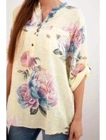 Dámska bavlnená blúzka s kvetinovým vzorom žltá