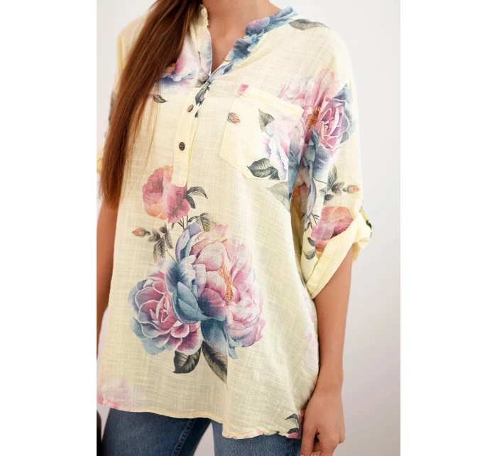 Dámska bavlnená blúzka s kvetinovým vzorom žltá