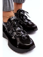 Kožené lakované dámské sportovní boty model 21638323 Černé - Zazoo