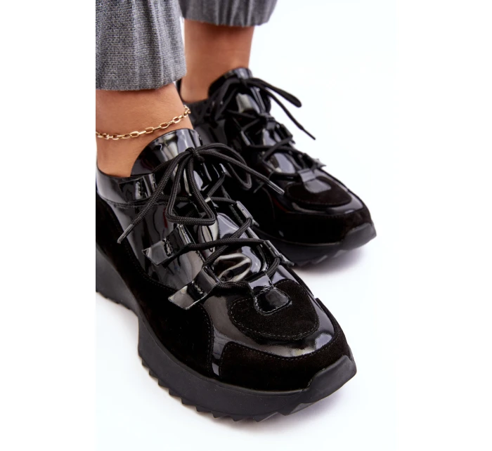 Kožené lakované dámské sportovní boty model 21638323 Černé - Zazoo